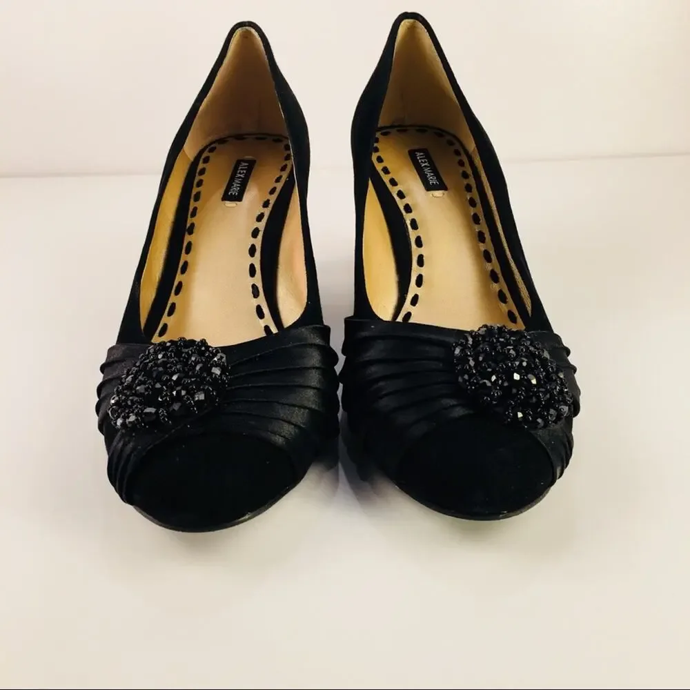 Alex Marie Black Suede Embellished Pump Wedges Sz 8.5